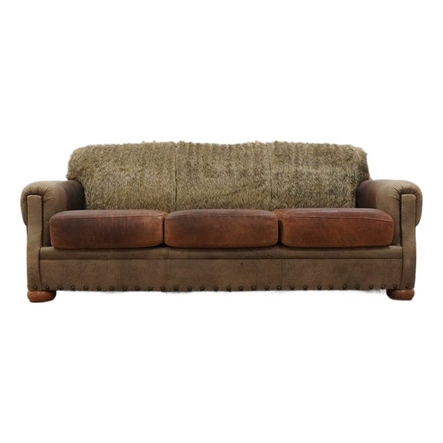 Vintage Western Ranch Leather Sofa For Sale