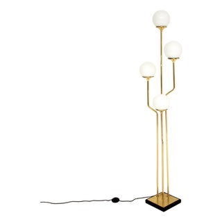 Vintage Italian Brass and Opaline Glass Floor Lamp from Goffredo Reggiani, 1970s For Sale