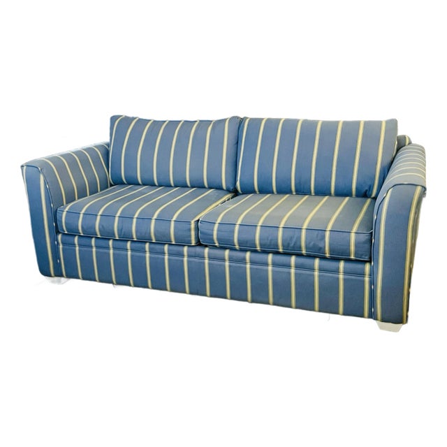 Coastal Blue & Yellow Stripe Sofa Pull Out Sleeper Couch For Sale
