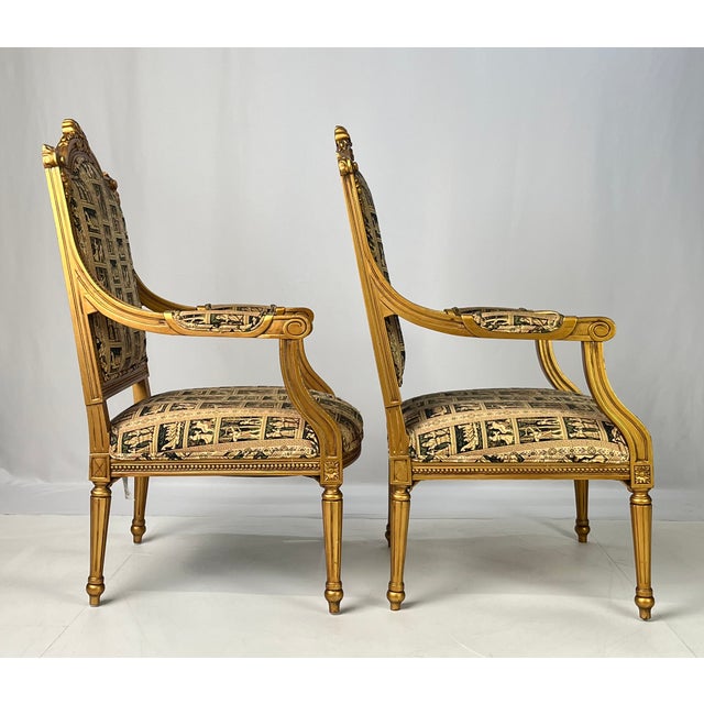 Late 20th Century Vintage Andre Originals French Neoclassical Giltwood Armchairs - A Pair For Sale - Image 5 of 14