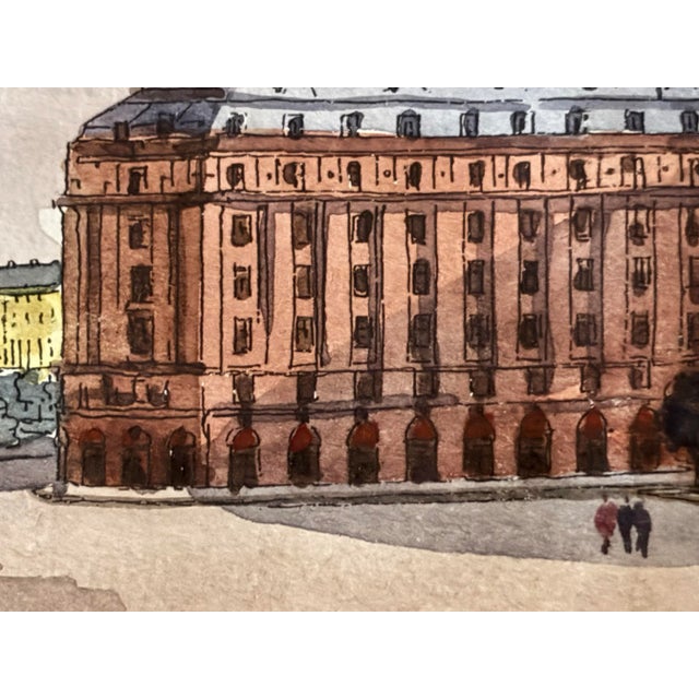 2000 - 2009 Original Galina Karmatskaya St. Petersburg Square Pen and Watercolor Painting, Matted For Sale - Image 5 of 12
