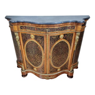 Antique French Napoleon III Bronze Boulle Inlaid Marble Top Server Credenza For Sale