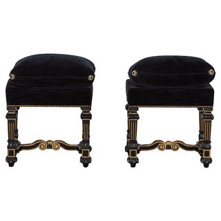 Set of 19th Century French Ebonised & Gilt Velvet Stools, 1870 For Sale