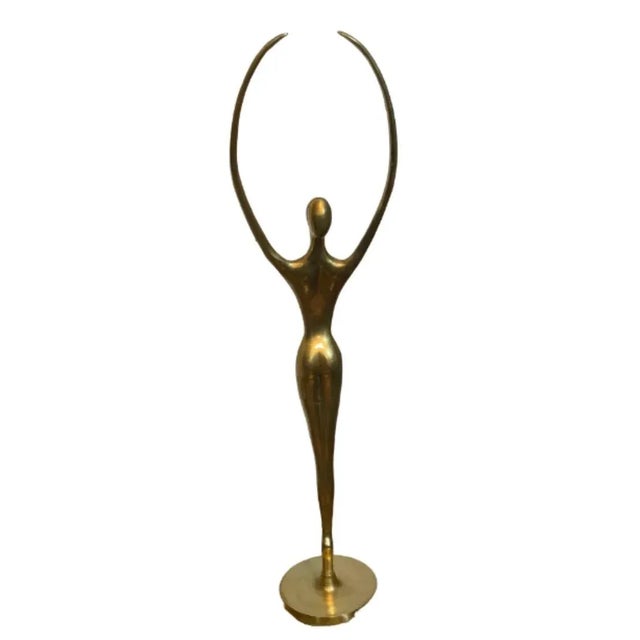 Vintage 1970s Mid-Century Modern Female Sculpture Solid Brass Dancing For Sale - Image 4 of 8