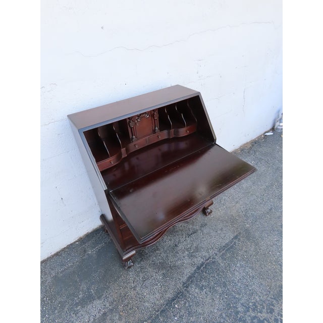 Wood Prays Furniture 1940s Ball and Claw Feet Serpentine Mahogany Secretary Desk 6254 For Sale - Image 7 of 17