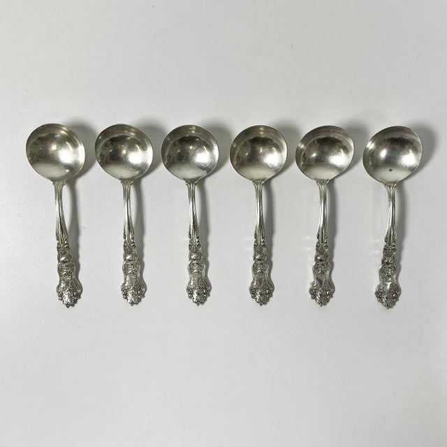 1940s 1940s Vintage Hollywood Regency English Chippendale Silverplate Dessert Spoons - Set of 6. For Sale - Image 5 of 10