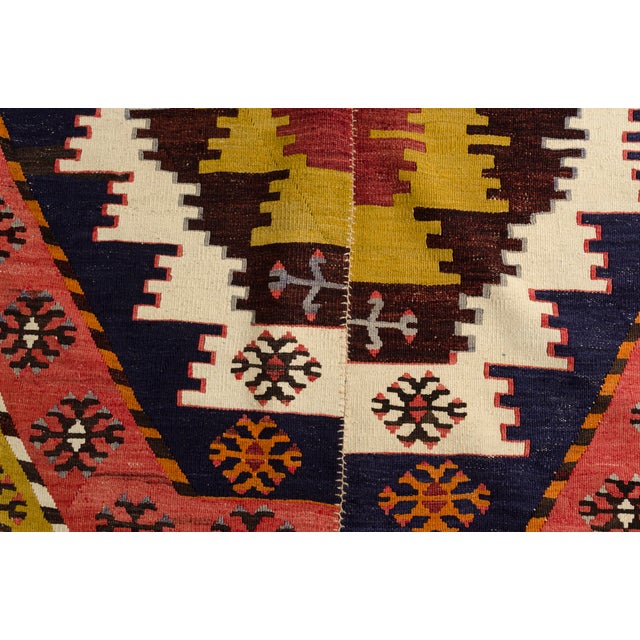 Orange Mid 20th Century Bold Geometric Medallion Kilim Rug For Sale - Image 8 of 11