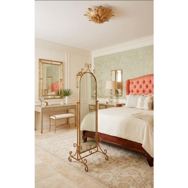 Dorothy Draper Vintage Italian Florentine Hollywood Regency Gold Gilt Wrought Iron Twisted Rope Metal Cheval Standing Floor Mirror For Sale - Image 4 of 14