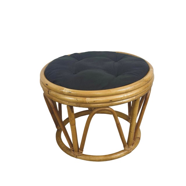 Pair of 1970s Vintage Rattan and Bamboo Round Ottoman Footstools For Sale In Philadelphia - Image 6 of 18
