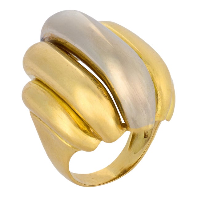 Vintage Italian 18k Yellow and White Gold Cocktail Ring, Size 7 For Sale