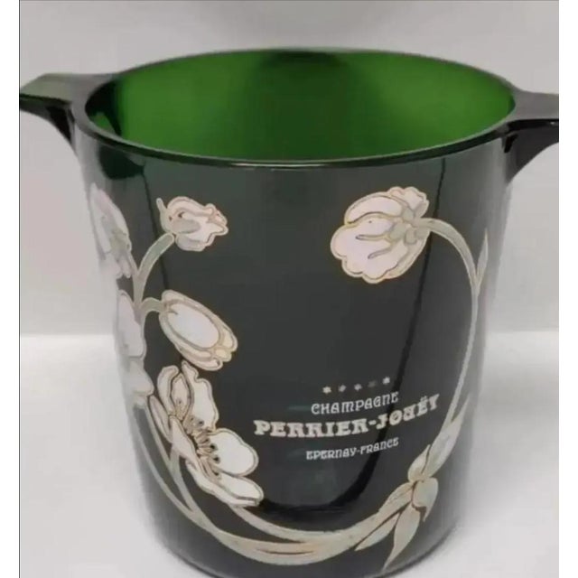 Art Nouveau Vintage Perrier-Jouët Green Glass Champagne Bucket With Champagne Flutes Set- 9 Pieces For Sale - Image 3 of 8