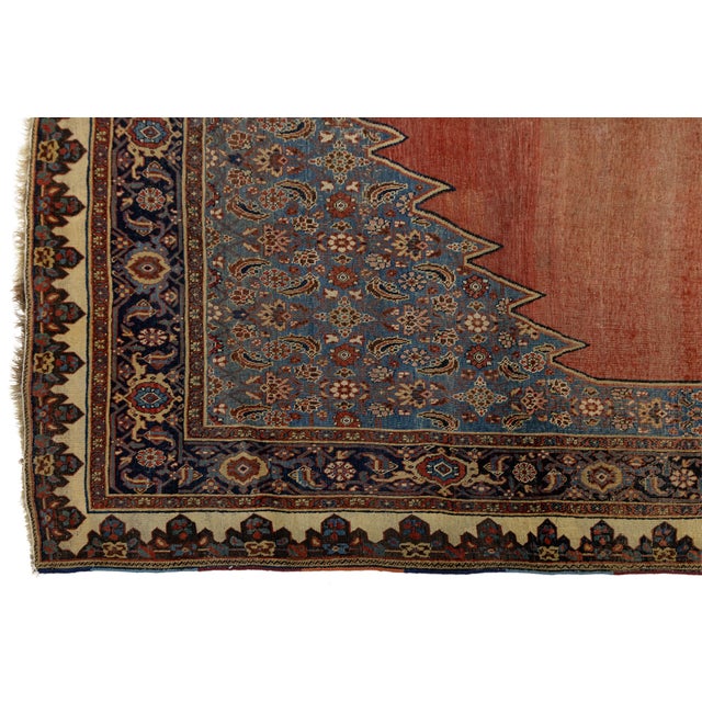 Antique Bidjar Style Wool Rug in Terracotta & Indigo, Hand-Knotted Medallion For Sale - Image 9 of 12