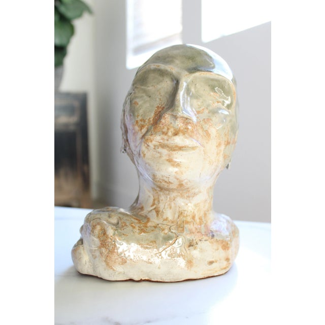 Circa 1940's -1950's Male Bust Sculpture/Glazed Clay Pottery For Sale - Image 9 of 9