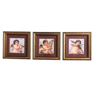 Gallery Wall Collection-3 Small Angels Playing Instruments Vintage Framed Prints For Sale