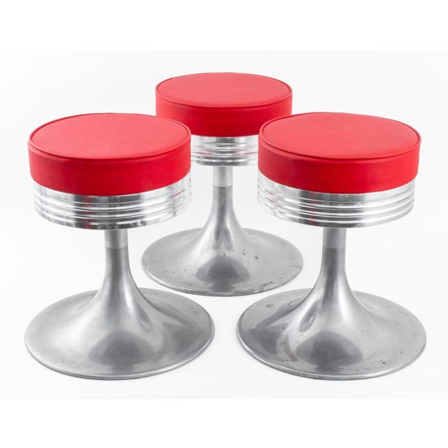 Art Deco American Industrial Modern Aluminum Stools, 3 For Sale - Image 3 of 7