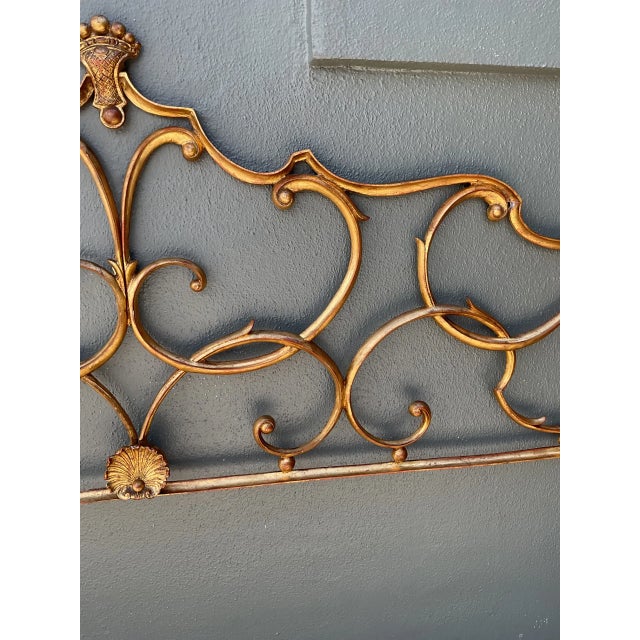 Metal Vintage Italian Palladio Gilt King Scroll Headboard For Sale - Image 7 of 12