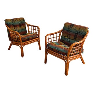 Italian Woven Bamboo Armchairs, 1960s, Set of 2 For Sale
