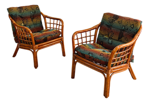 Italian Woven Bamboo Armchairs, 1960s, Set of 2