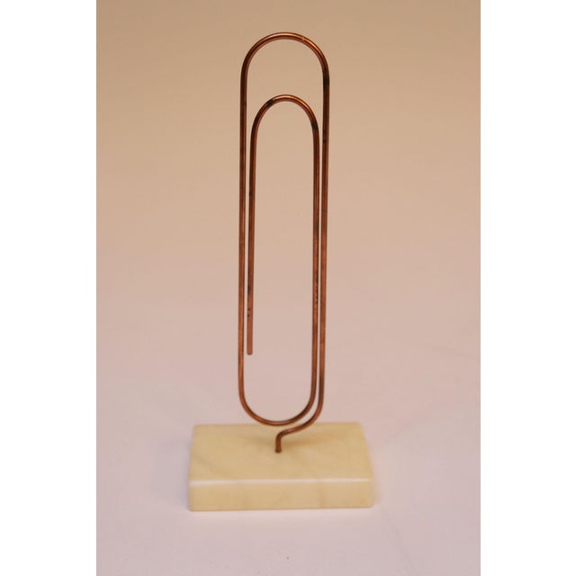 Vintage Oversized Copper Paperclip Sculpture/ Letter Holder Mounted to Marble by Sculptura For Sale - Image 4 of 9