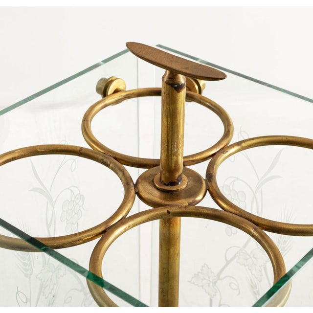 Umbrella Stand in Brass and Engraved Glass from Fontana Arte, 1950s, in Very Good conditions. Designed 1920 to 1949 This...