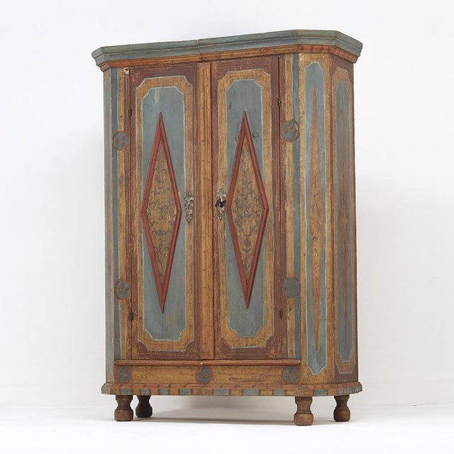 Rustic Rustic Farmhouse Folk Art Painted Bridal Cabinet, 1827 For Sale - Image 3 of 17