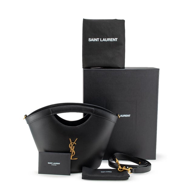 Saint Laurent Mini Celia Black Calfskin Leather Tote Bag For Sale - Image 9 of 10