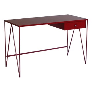 Study Desk in Beetroot with a Drawer in Natural Linoleum from &New For Sale