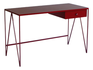 Study Desk in Beetroot with a Drawer in Natural Linoleum from &New