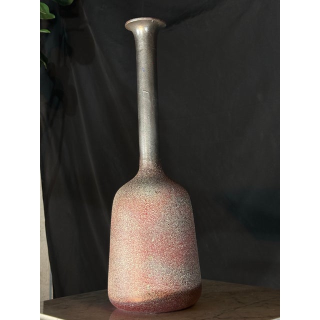 Vintage Textured Studio Pottery Vase in Charcoal and Burgundy, 20 Inches For Sale - Image 4 of 8