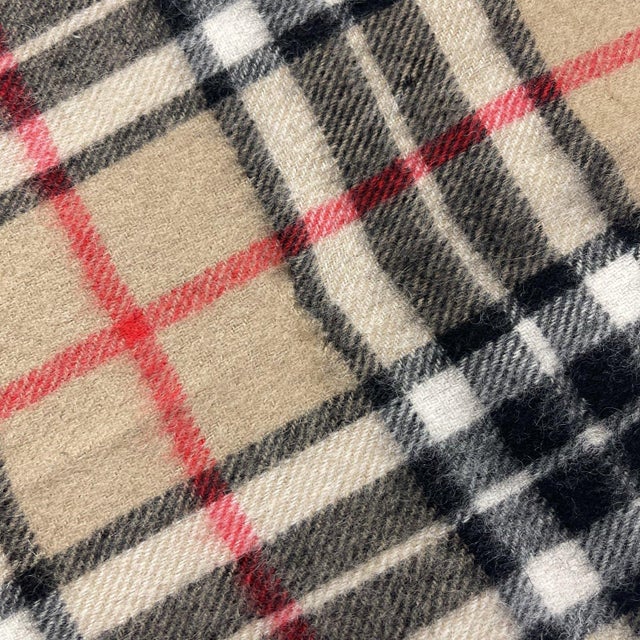 Camel Burberry Light Brown Plaid 100% Wool Scarf For Sale - Image 8 of 10
