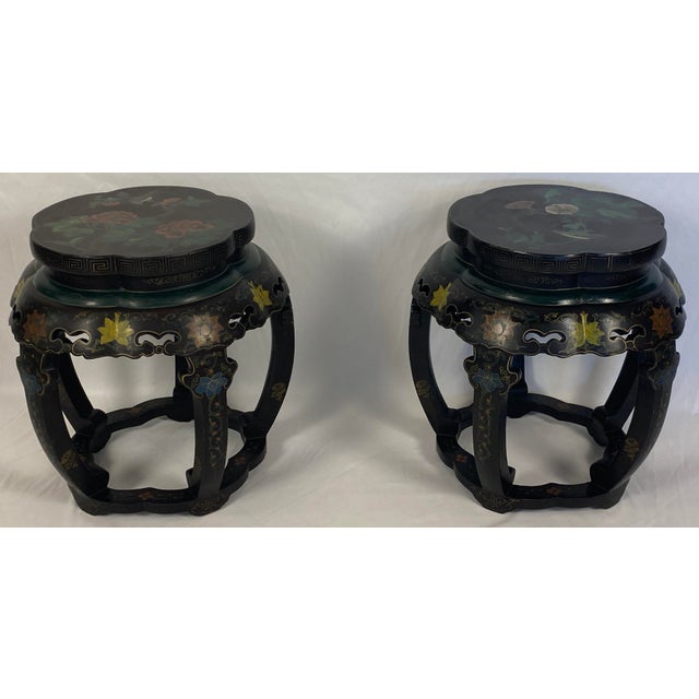 Pair of Asian Hand Carved and Hand Painted Side Tables For Sale - Image 10 of 11