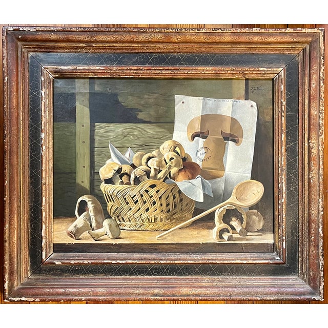 James DeVries French Tromp l'Oeil Still Life Oil Painting on Canvas of Mushrooms - Palm Beach Galleries 1962 For Sale - Image 12 of 18