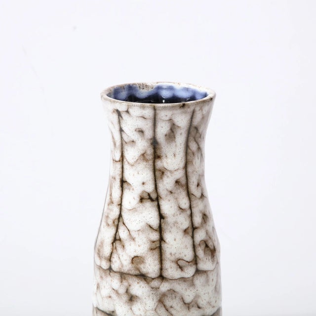 Mid-Century Modernist White and Earth Toned Ceramic Vase With Banded Detailing For Sale In New York - Image 6 of 13