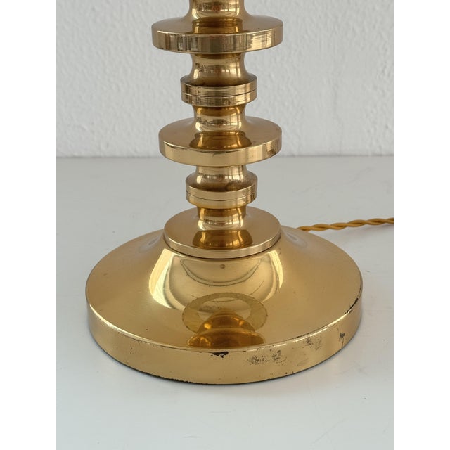 Mid-Century Brass Table Lamp with Ikat Lampshade, 1970s For Sale - Image 9 of 15