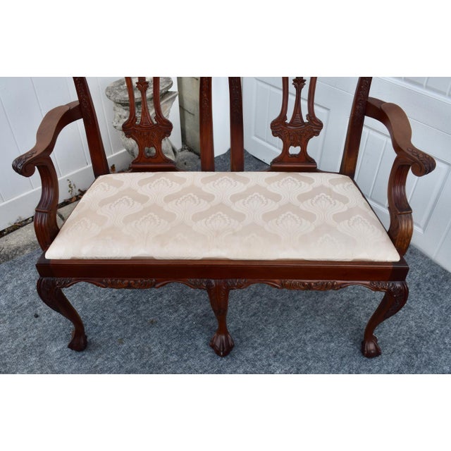 Vintage Carved Mahogany Settee Chippendale Style Ball & Claw Feet For Sale In Philadelphia - Image 6 of 16