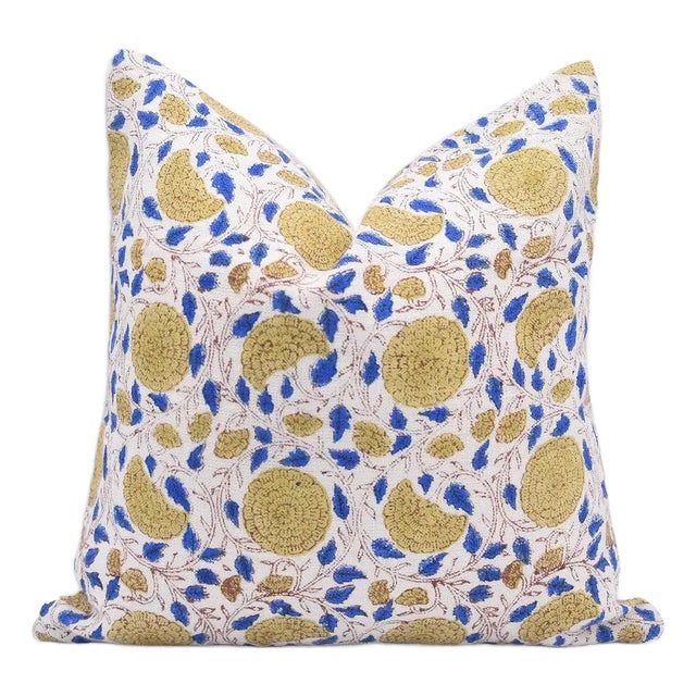 Fabdivine Artisan Block Print Throw Pillow Cover 20x20 Inch Off-White Linen-Karwachauth For Sale