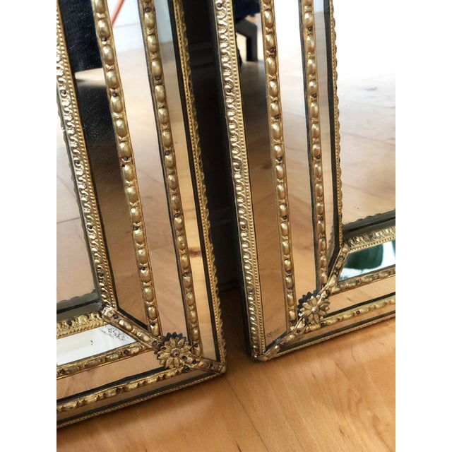 Brass Pair of Large Vintage Venetian Full Length Brass Mirrors – Gold Hollywood Regency, Spanish 1990s For Sale - Image 8 of 13