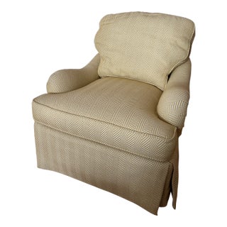 Sherrill Furniture Yellow Herringbone English Roll Arm Chair With Skirted Bottom For Sale