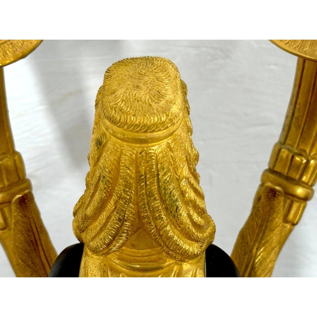 Empire Style Egyptian Caryatid Two-Light Ormolu & Patinated Candelabra - a Pair For Sale - Image 11 of 12