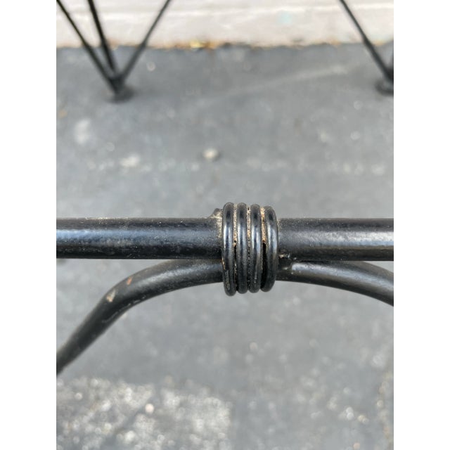 Metal Chic Vintage Mid-Century Ilana Goor Style Counter Height (36” High Counter) Iron Stools - A Pair -in Blue Faux Leather For Sale - Image 7 of 12