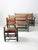 Vintage Mexican Hacienda sofa, loveseat, and armchair set featuring hand-hewn wood frames, woven tule backs, hand-shaped...