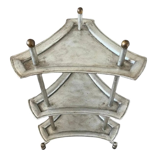 Attributed to Jacques Garcia for Baker Furniture 3 Tiered Silver and Gold Leaf Side Table For Sale