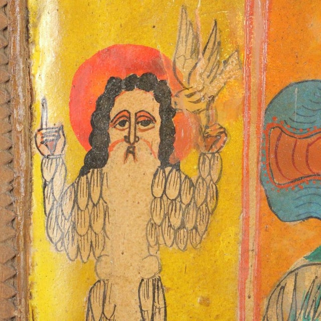 Textile Madonna with Jesus and Saints, Tempera on Panel For Sale - Image 7 of 10