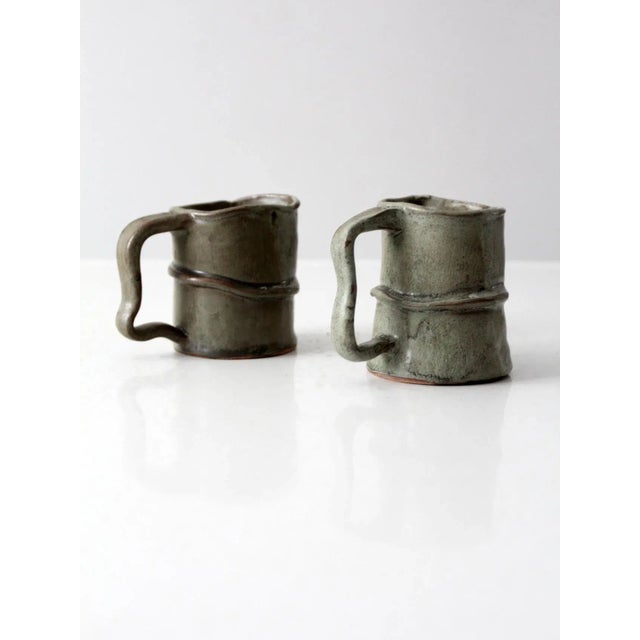Vintage Abstract Studio Pottery Mugs Pair For Sale - Image 4 of 11