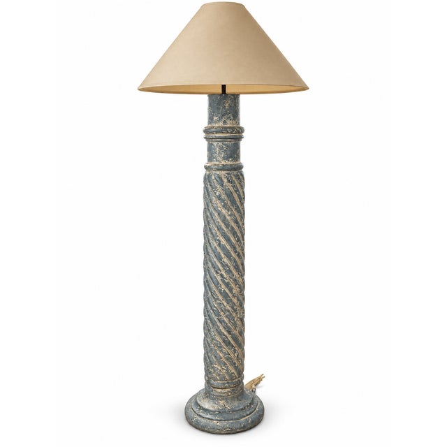 Metal 1980s Postmodern Blue-Gray Twisted Column Floor Lamp With Cream Empire Shade For Sale - Image 7 of 14
