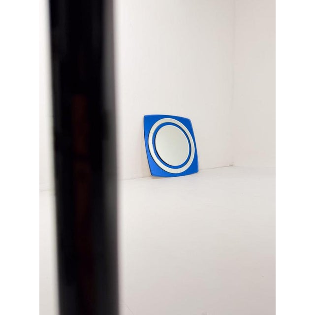 Vintage Italian Space Age Wall Mirror in Cobalt Blue Beveled and Mirrored Glass, 1970s For Sale - Image 12 of 13