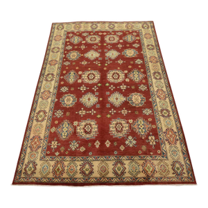 Kazak Rug 6′ X 8’9” Red Wool Tribal Hand-Knotted Oriental Carpet