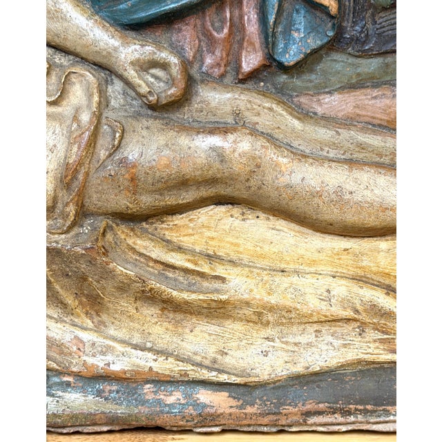 19th Century Italian Polychromed Terracotta Relief Plaque of the Pietà For Sale - Image 12 of 13