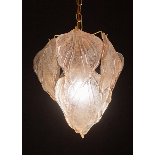 Orange 1970s Vintage Murano Chandelier With Leaves of Orange and Pink Highlights For Sale - Image 8 of 12