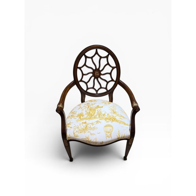 1990s 1990s Hepplewhite Style Spider Back Armchair With “Balloon De Neumours” Upholstery For Sale - Image 5 of 14
